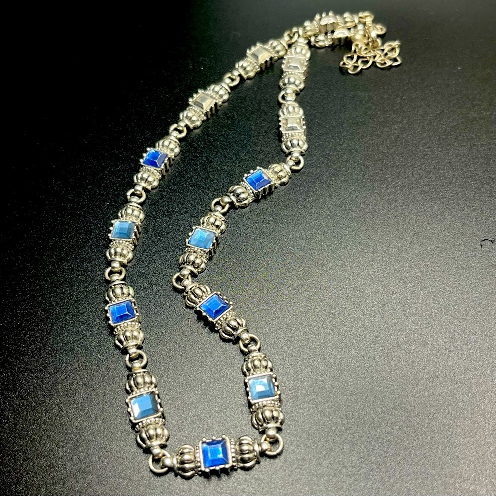 Nina Ricci Avon Square Faceted Blue Crystal Silver Necklace 18 17$